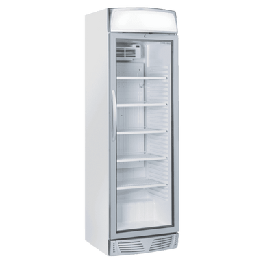 Cool Head TKG 388C Displaykyl med glasdörr, LED-belysning och toppskylt.