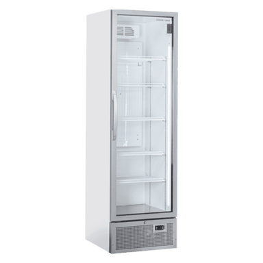Vit TKG 420 dryckeskyl med LED-belysning och glasdörr