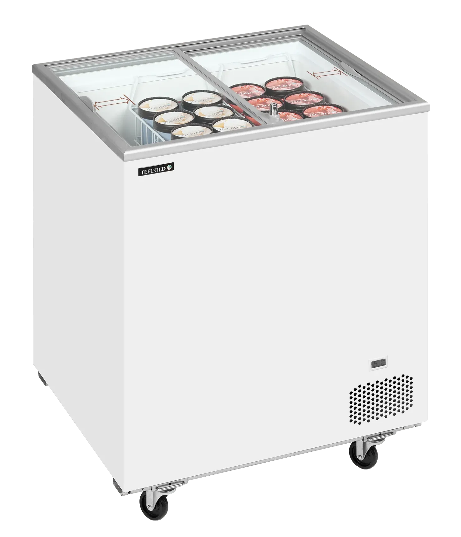 Vit Tefcold IC201SC Frysbox med olika glassförpackningar