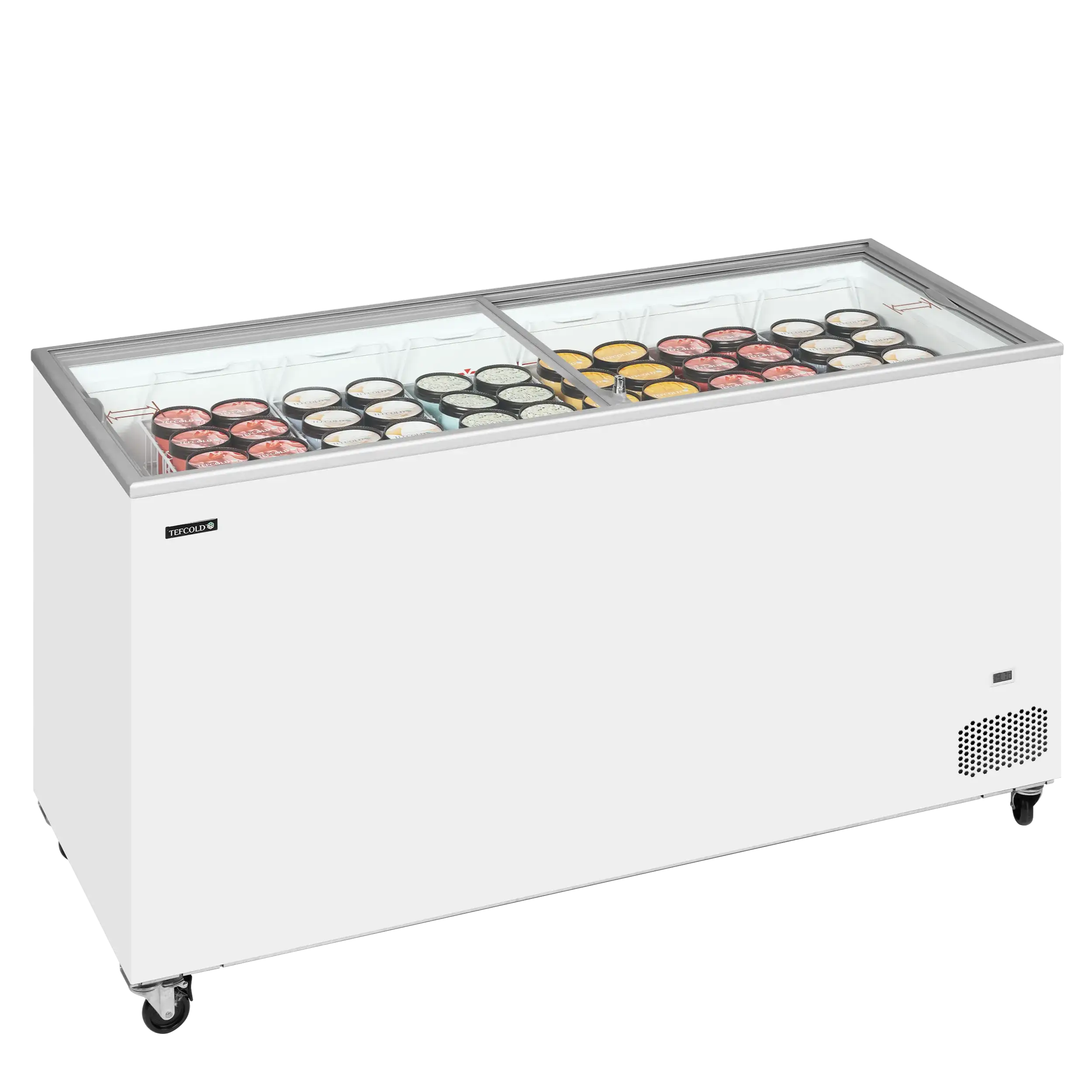 Tefcold IC551SC Frysbox fylld med glassförpackningar