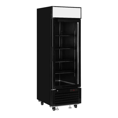 Tefcold LGF2500B Displayfrys i öppet läge med synliga hyllplan.