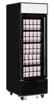 Tefcold LGF2500B Displayfrys med glasdörr och fyllda hyllor med glassbägare.