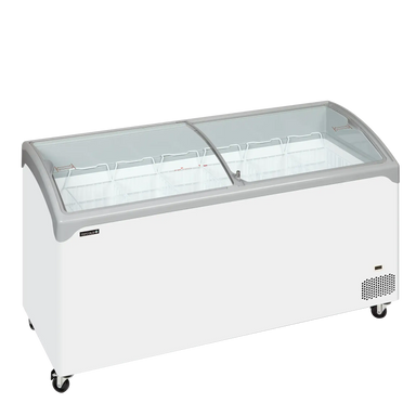 Tom Tefcold NIC501SCEB frysbox med glaslock och vita invändiga korgar.