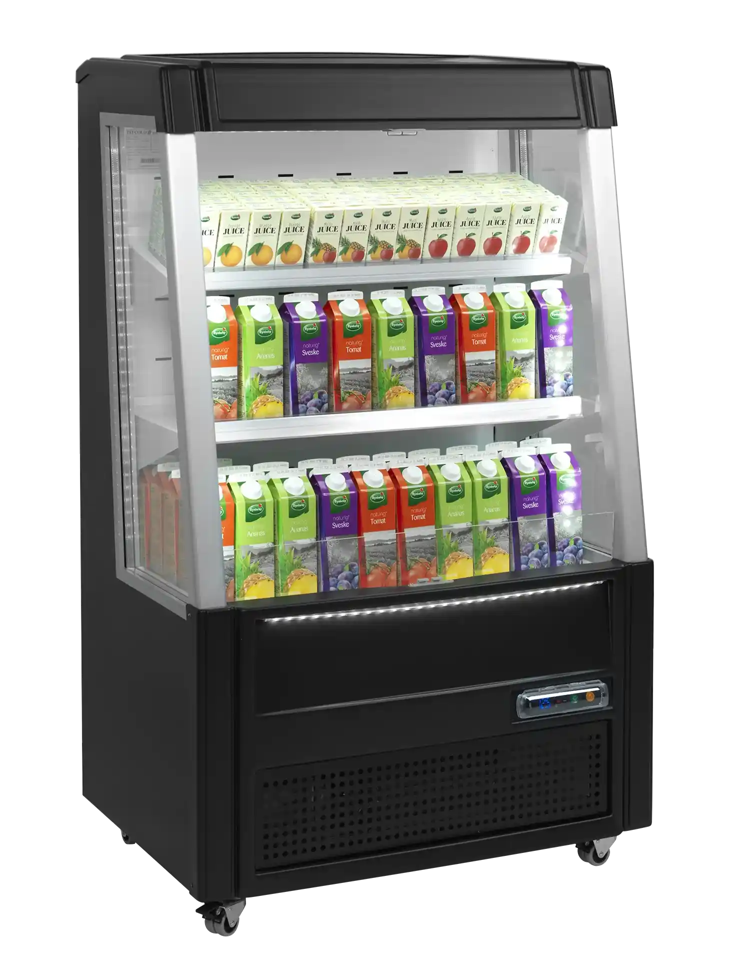 Tefcold ODC90 kylmonter fylld med juiceförpackningar