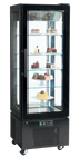 Tefcold UPD400-C Kylmonter fylld med bakverk på glashyllor, sett framifrån.
