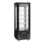 Tefcold UPD400-F Frysmonter med tomma glashyllor, helbild i vinkel.