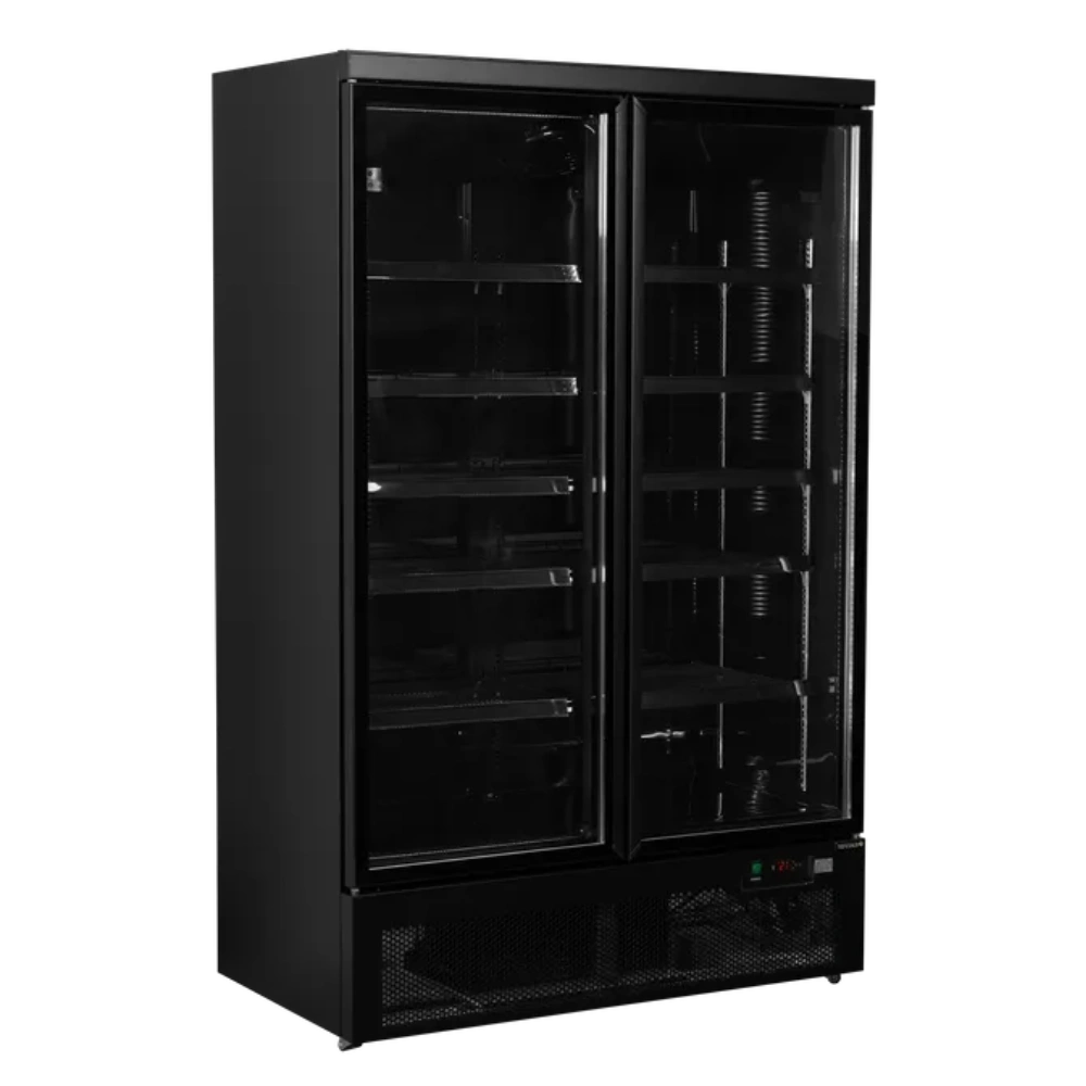 Tefcold Atom Maxi C2DB Displaykyl i svart design utan belysning och utan innehåll.