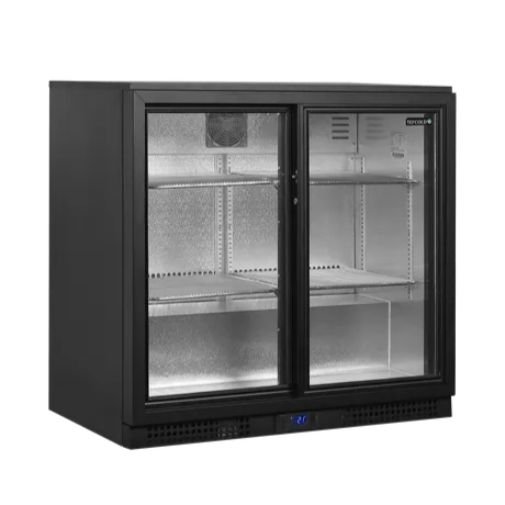 TEFCOLD BA26S barkyl med stängda glasdörrar.
