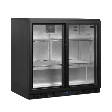 Tefcold BA26S barkyl med stängda glasdörrar.