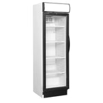 Tefcold CEV425CP vit modell med öppen dörr, tom invändigt men utrustad med LED och justerbara hyllor.