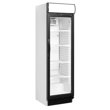 Standardmodell av Tefcold CEV425CP kylskåp med ljusreklam på toppen.