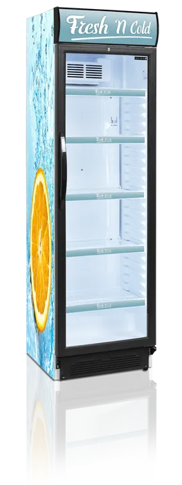 Tefcold CEV425CP kylskåp med Fresh 'N Cold-branding och glasdörr.
