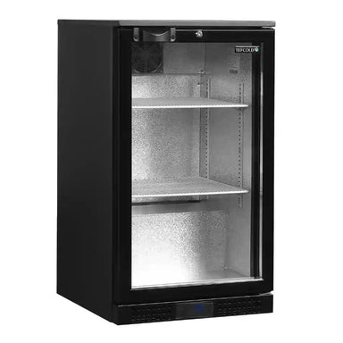 TEFCOLD DB106H Ölkyl med stängd glasdörr och tomma hyllor.
