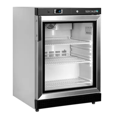 Tom Tefcold UF200VG Displayfrys med två trådhyllor och glasdörr.
