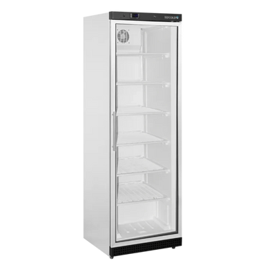 TEFCOLD UF400G Displayfrys med vit ram och glasdörr i fullhöjd
