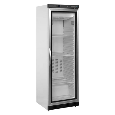 TEFCOLD UF400VG Displayfrys i helfigur med vit topp och svart underdel