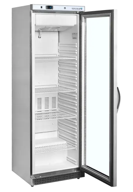 Tefcold UF400VG Displayfrys med öppen glasdörr och tom interiör