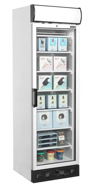 Fylld TEFCOLD UFFS371GCP Displayfrys med glassförpackningar