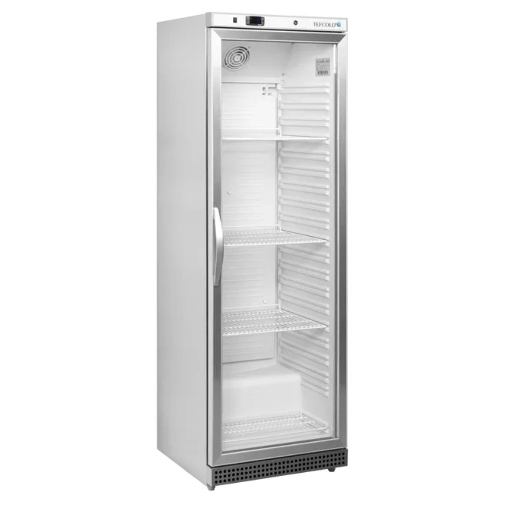 Tefcold UR400SG Displaykyl stängd med tomma hyllor och glasfront.