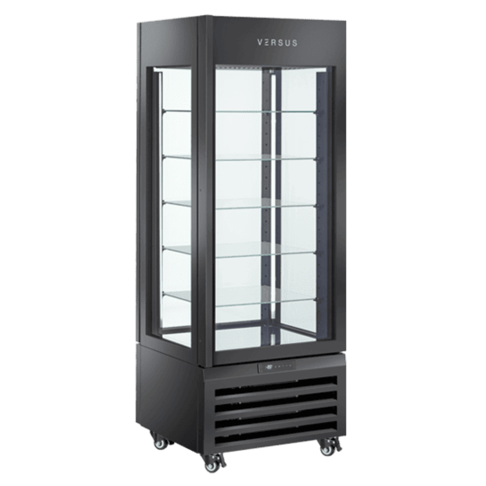 Cool Head VRP 404B Kylmonter i helsvart design med LED-belysta hyllor.