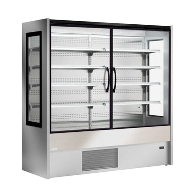 Framifrån vy av Zoin Chamonix ES väggkyl i rostfri design med trädetalj