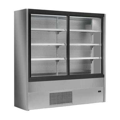 Framifrån vy av Zoin Olimpo väggkyl i rostfri design.