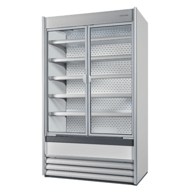 Cool Head 3NZ Väggkyl med dubbla skjutdörrar och flera hyllplan.