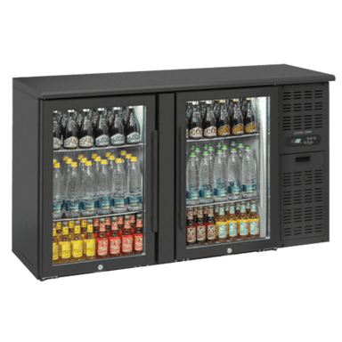 Cool Head QBG 200 barkyl med dubbla glasdörrar fylld med flaskor och burkar