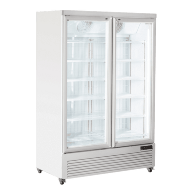 Cool Head RFG 1350 Displayfrys i vit modell med glasdörrar.