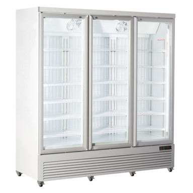 Cool Head RFG 1900 Displayfrys i vit modell med tre glasdörrar.