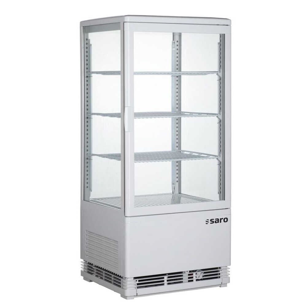 SARO SC 80 Kylmonter i vitt med fyra hyllplan och glas runt om.