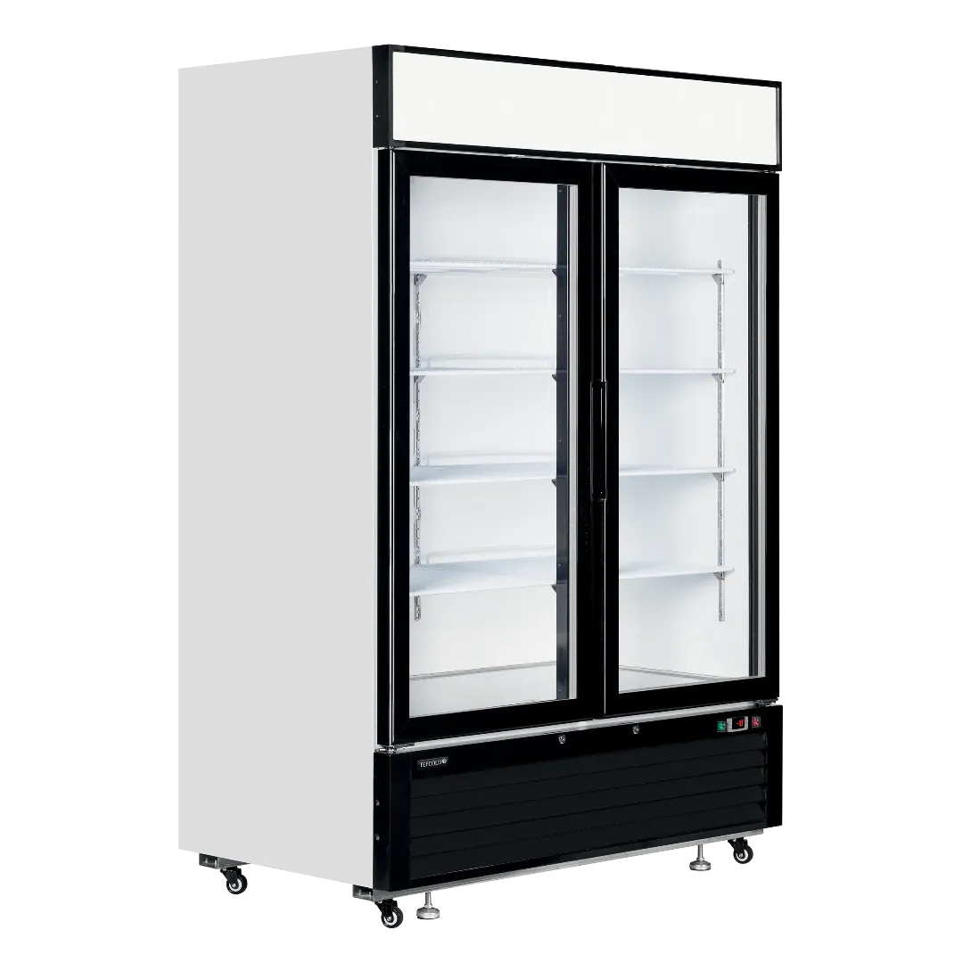 TEFCOLD LGF5000 displayfrys vit modell med två glasdörrar och tomma hyllor