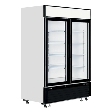 TEFCOLD LGF5000 displayfrys vit modell med två glasdörrar och tomma hyllor