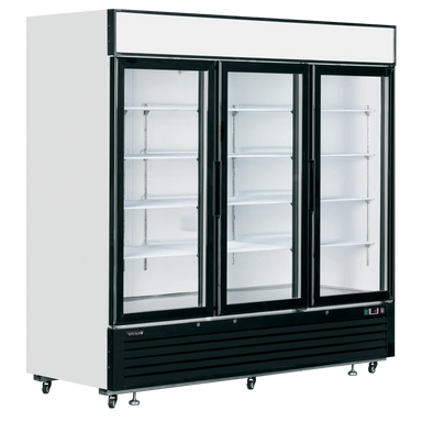 TEFCOLD LGF7500 displayfrys vit modell med två glasdörrar och tomma hyllor