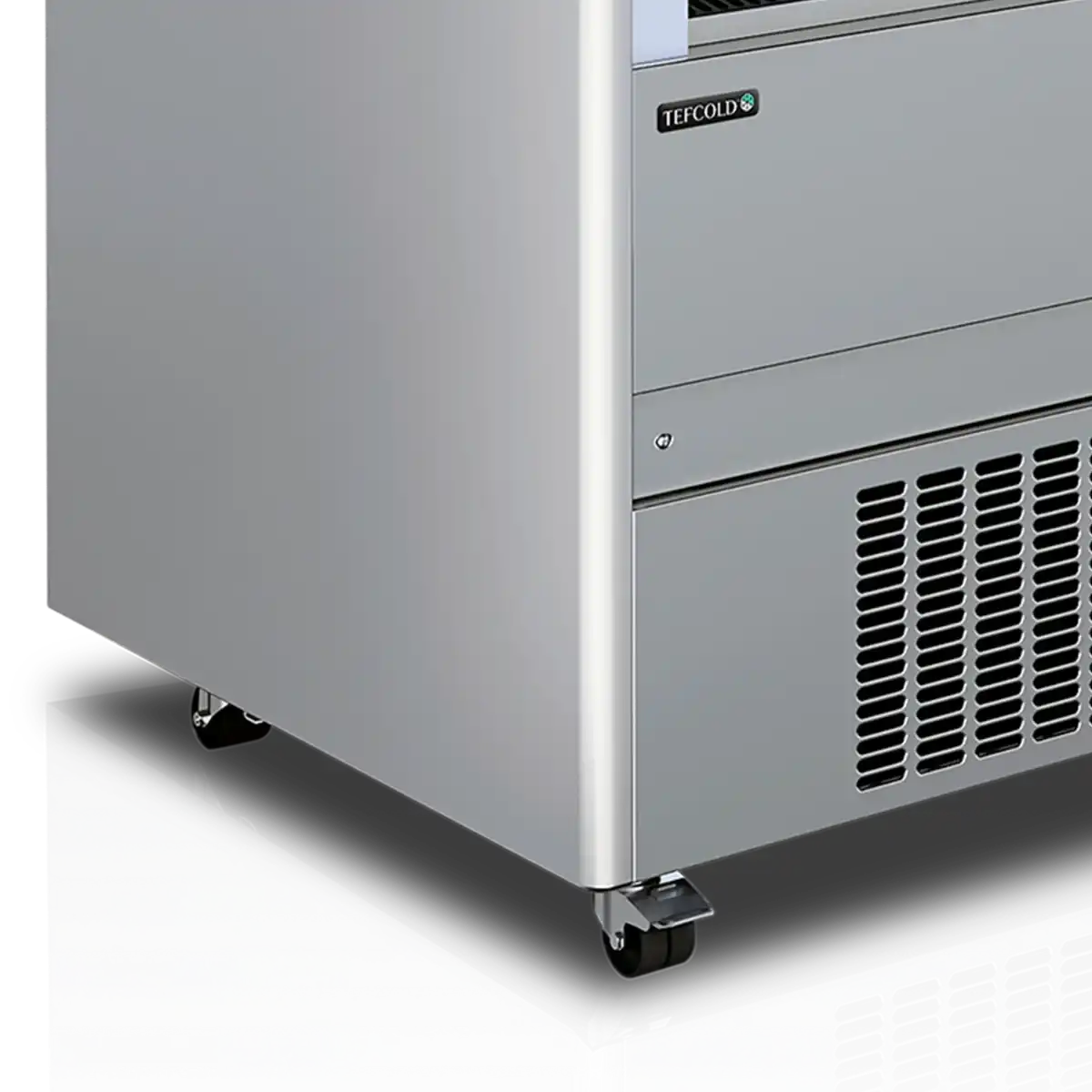 TEFCOLD MCX130M väggkyl nederdel och hjul i närbild