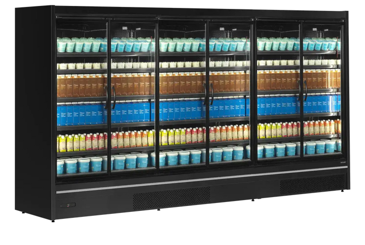 TEFCOLD MDCA3750HB väggkyl fylld med mejeriprodukter och dryck