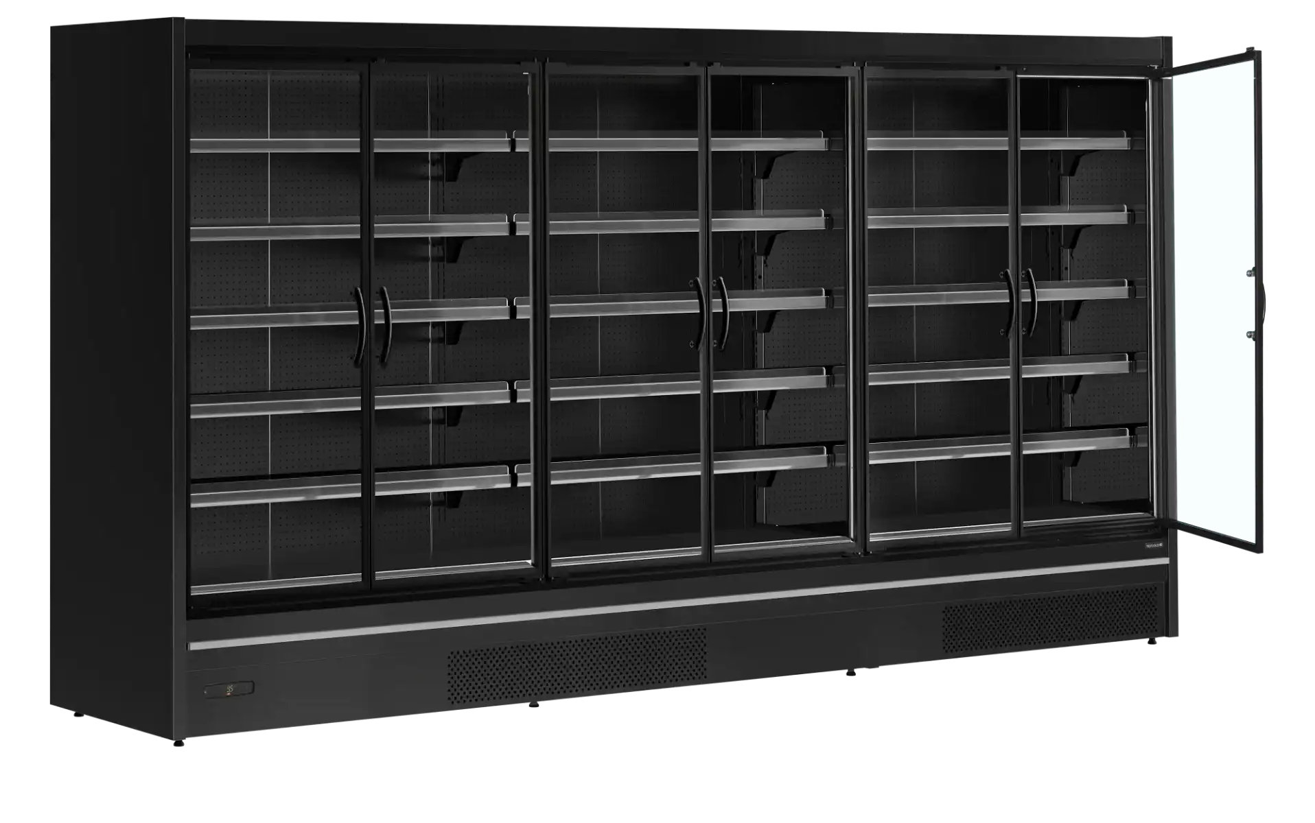 TEFCOLD MDCA3750HB väggkyl öppnad med hyllplan och glasdörrar