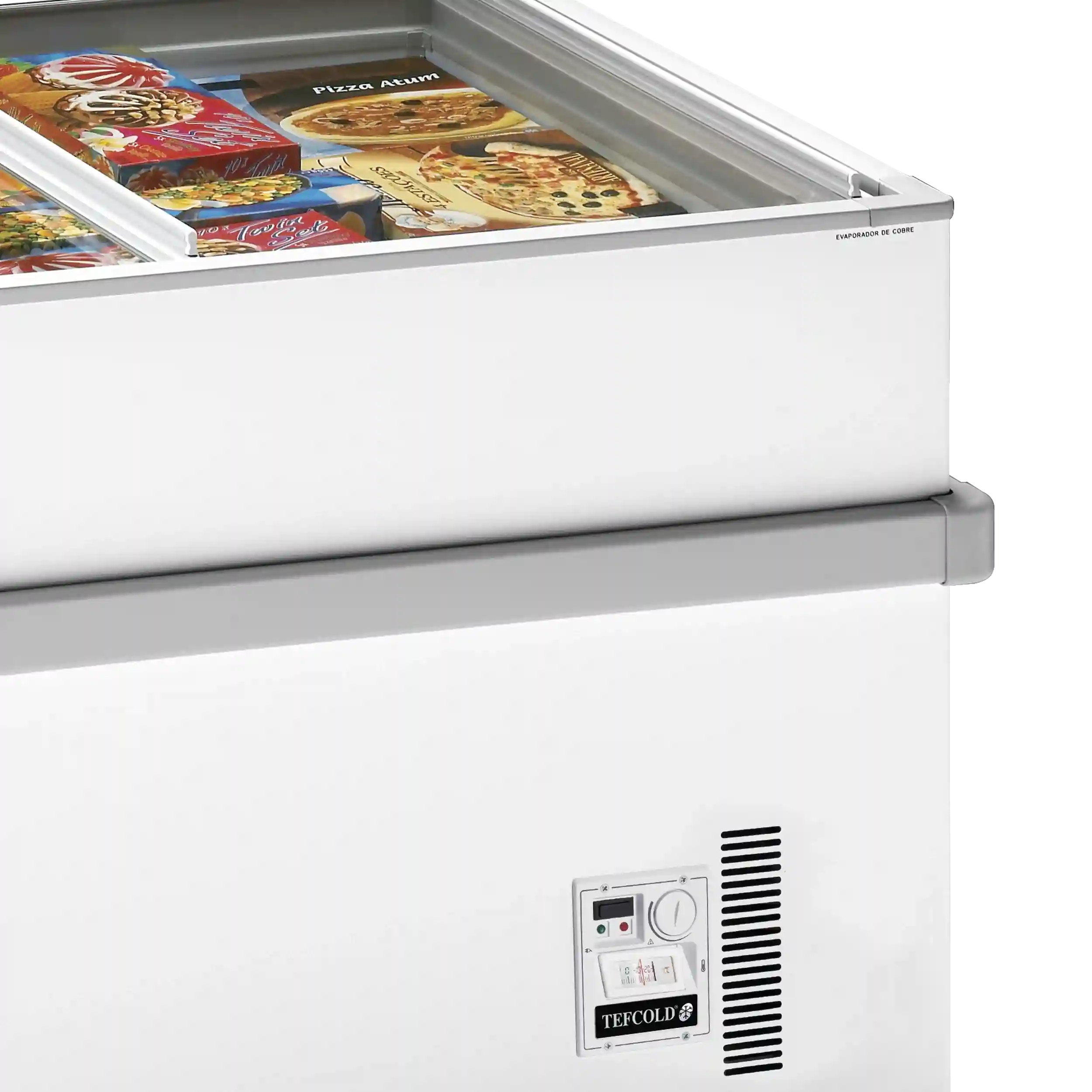 Frontdetalj och kontrollpanel på TEFCOLD SSF250 frysbox