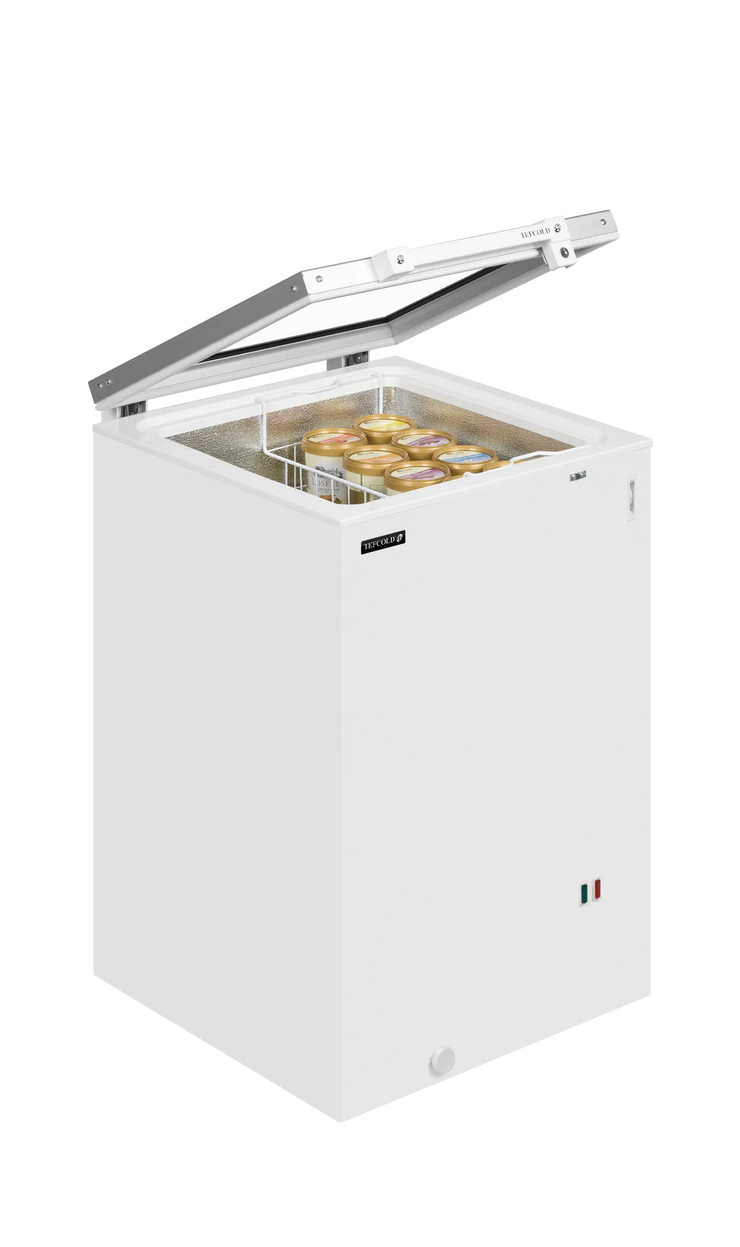TEFCOLD ST160 Frysbox med öppet lock och glassförvaring.
