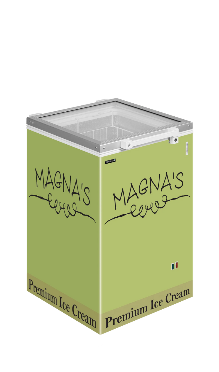 TEFCOLD ST160 Frysbox med grön reklamdesign.