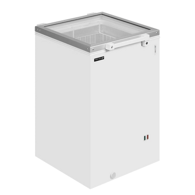 TEFCOLD ST160 Frysbox med glaslock i stängt läge.