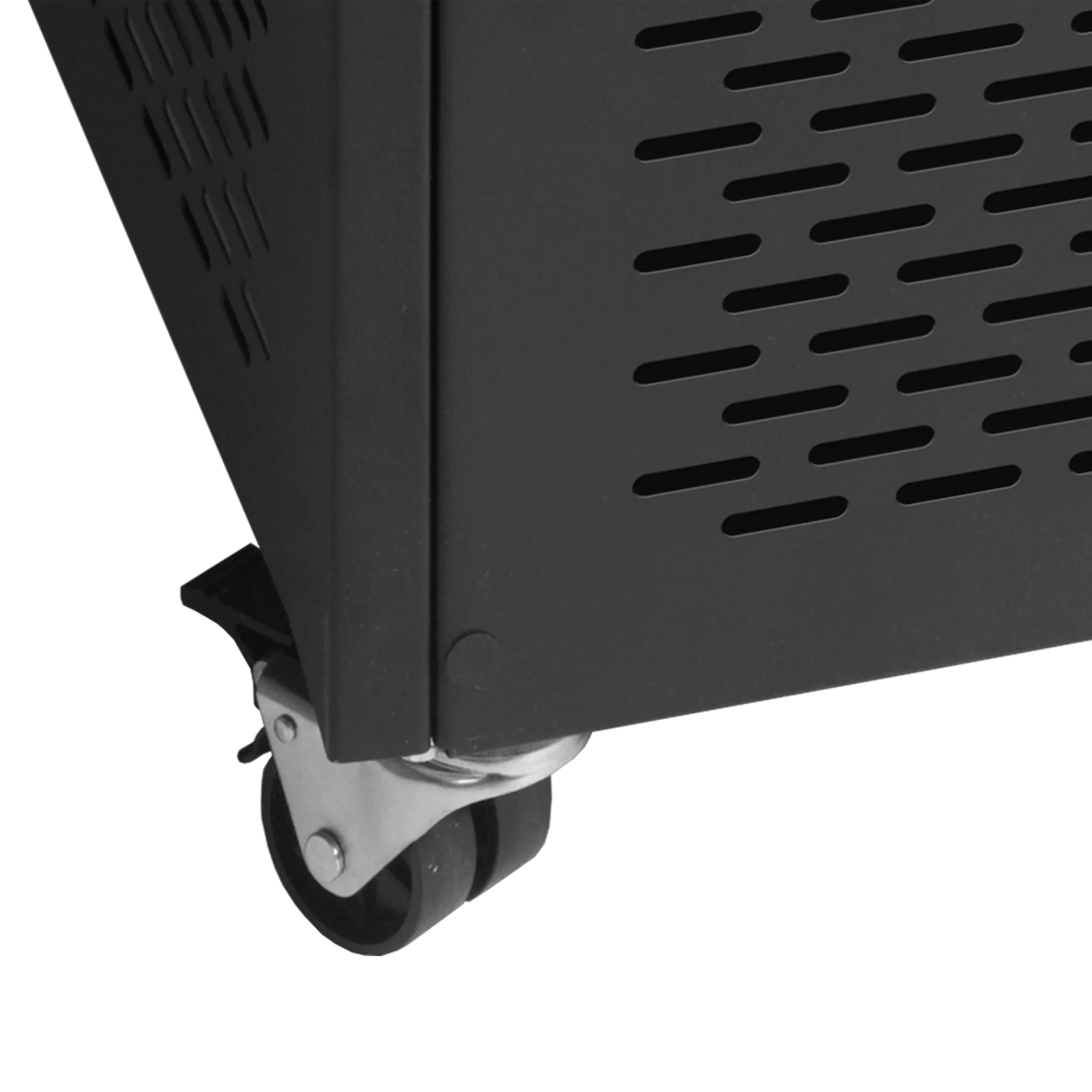 Närbild på hjul och ventilationsgaller på TEFCOLD UHD201 Black Ö-frys