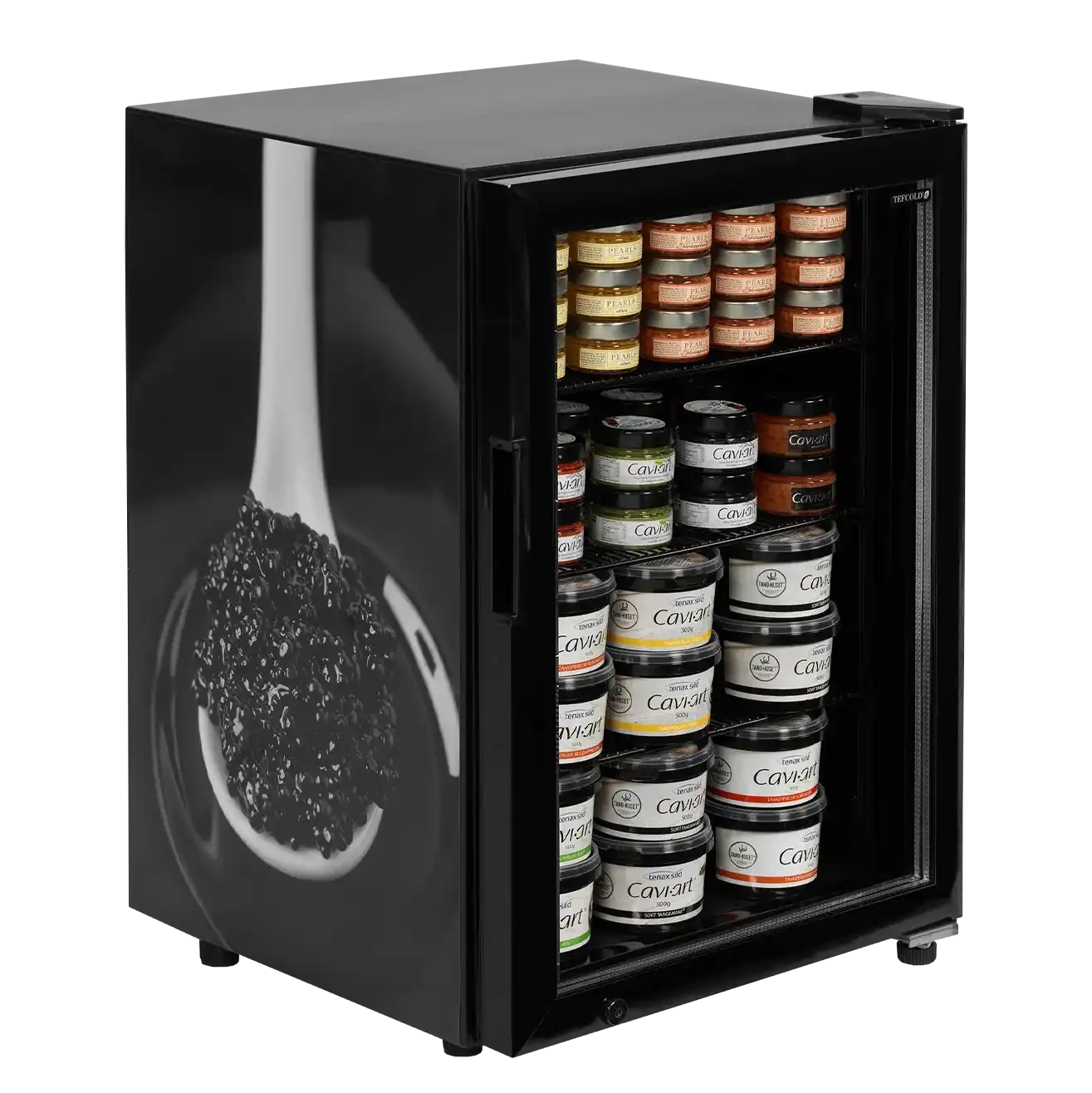 TEFCOLD UR90G-SUB ZERO Displayfrys med synlig produktdisplay.