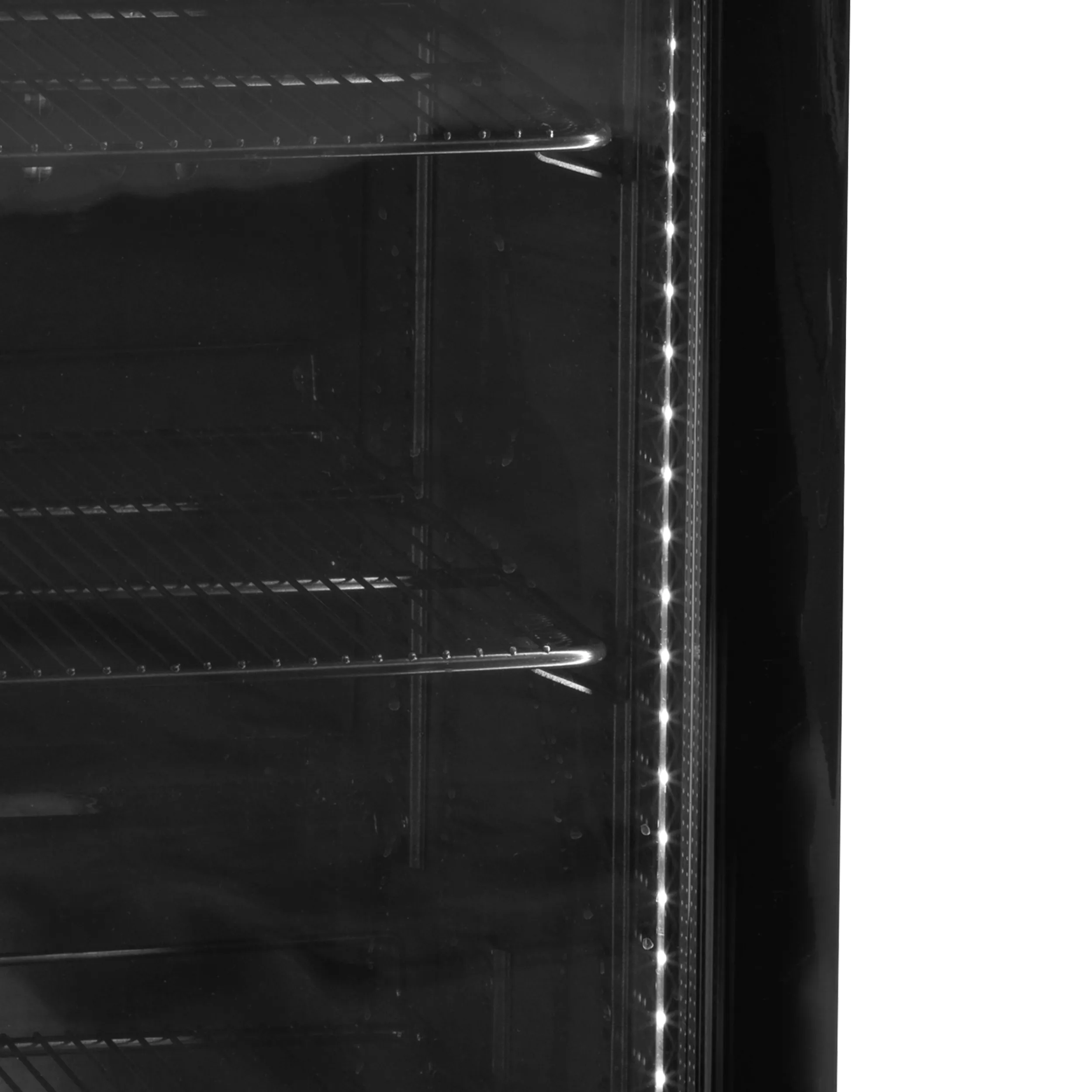 TEFCOLD UR90G-SUB ZERO Displayfrys med LED-belysning och hyllor.