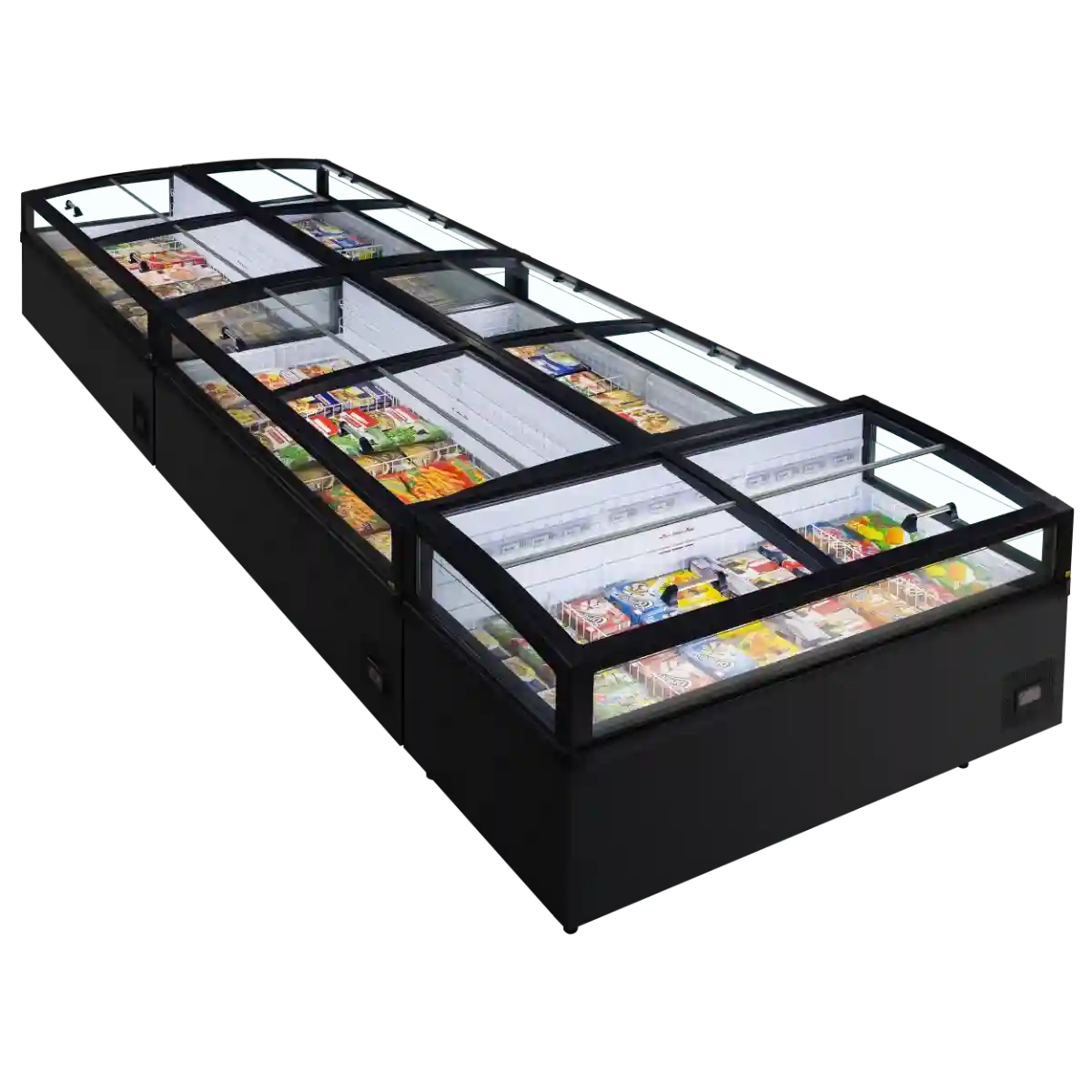 TEFCOLD View 250 CF VS frysbox i moduluppställning med varuexponering.
